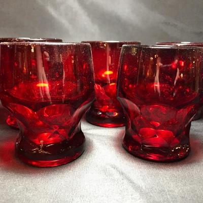 Lot 18- MC Set of Eight Cambridge Ruby Glass Tumblers in Georgian Pattern