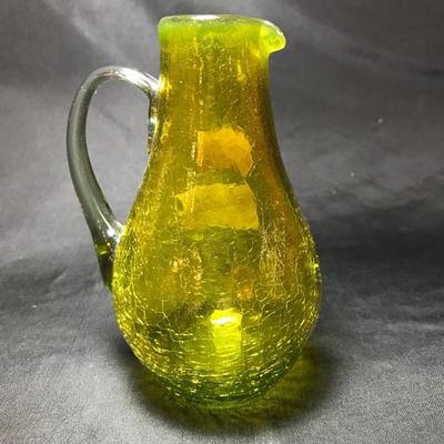 Lot 212- MC Pilgrim Glass Crackle Pitcher in Yellow