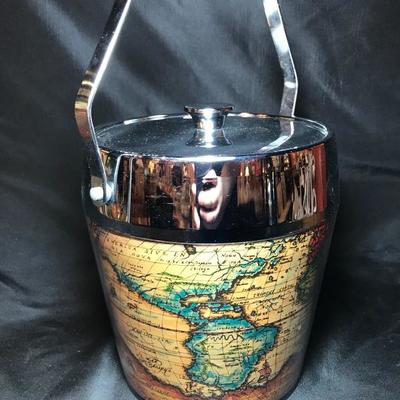 Lot 29- MCM Chrome and Plastic Map Ice Bucket