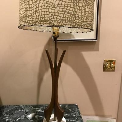 Lot 177-MCM Walnut and Marble Lamp with Crocodile Shade