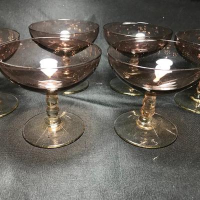 Lot 59- MC Set of Six Burmese Handblown Brown and Clear Champagne Glasses