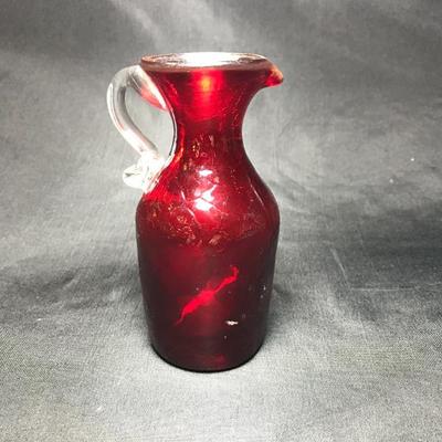 Lot 214- MC Crackle Glass Pitcher in Red