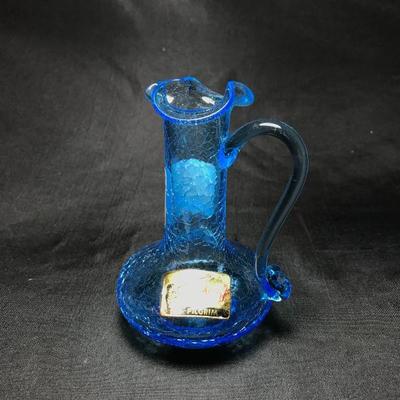 Lot 213- MC Pilgrim Glass Crackle Pitcher in Blue