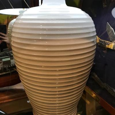 Lot 208- Hand Turned White Pottery Lamp with Shade