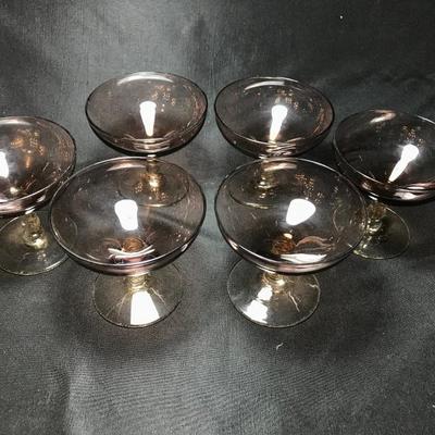 Lot 59- MC Set of Six Burmese Handblown Brown and Clear Champagne Glasses