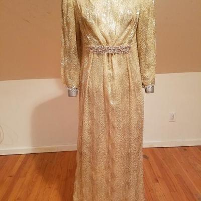 Vtg French Couture layering evening flapper fully beaded gown