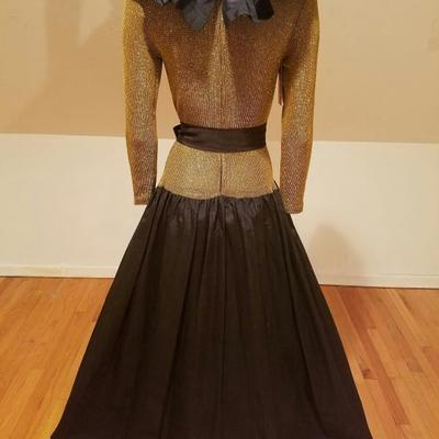 Vtg Bill Blass Couture gold lame' shantung Maxi Formal gown