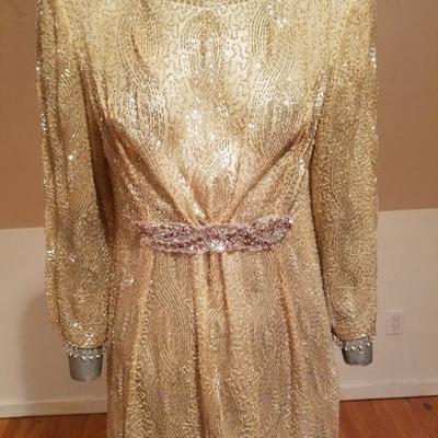 Vtg French Couture layering evening flapper fully beaded gown