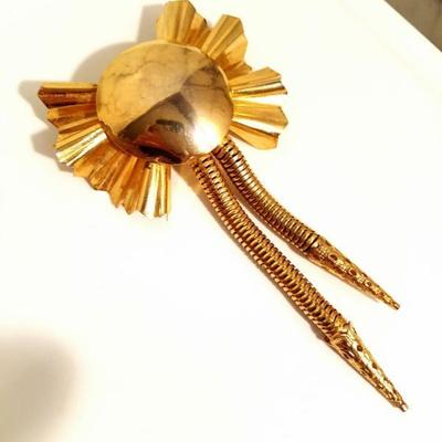 Vtg 1950's I.Donna gold plate Brooch Danglers filigree