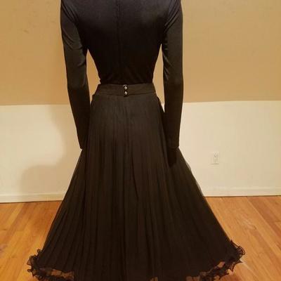 Vintage Miss Elliette California 1950's Chiffon pleated maxi gown beaded belt