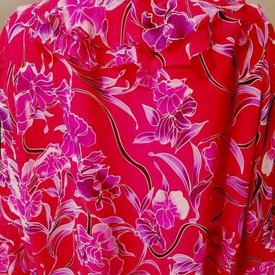 Silk chiffon ruffle large size top with beads and sequins Fuschia/ lavender