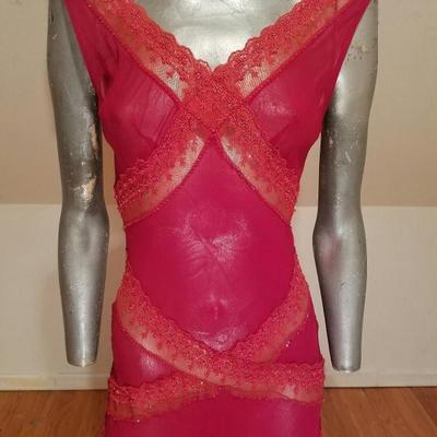 Vtg Ruby silk Layering bias gown lace trim