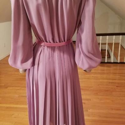 Vtg NOEL SOPHISTICATES New York Violet chiffon pleated dress w/ribbons