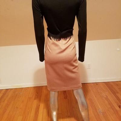 Vtg Escada Couture wool blend beige black  draped dress Euro-38 