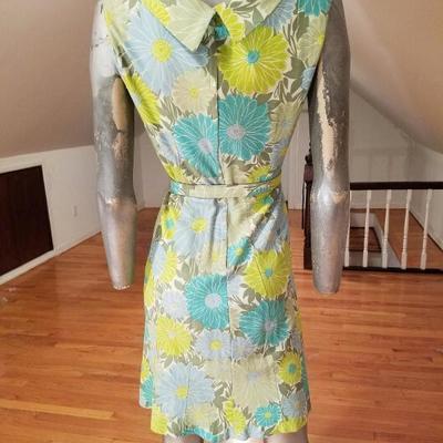 Vtg 1940's wiggle panel jersey dress floral print buckle belt