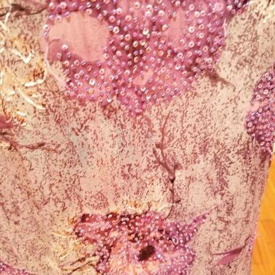 Vtg silk violet Jovani strapless beaded gown with cover scarf 