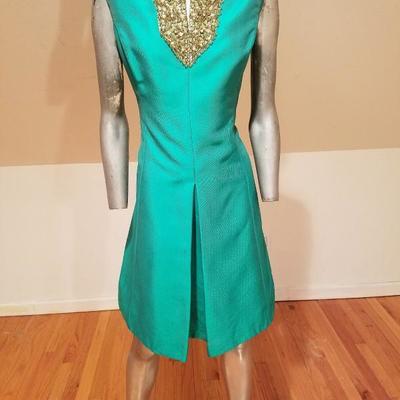 Vtg Trapeze highly embellished silk shantung dress Circa 1960