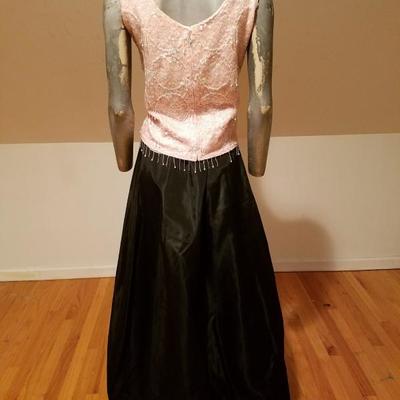  Vtg Ensemble fully embellished Hong Kong pink top & Taffeta bubble maxi skirt