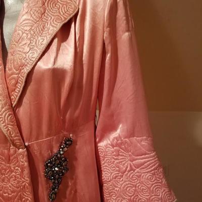 Vtg 1930 Peau Satin quilted embroidery embellished Boudoir Kimono Robe