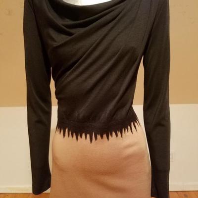 Vtg Escada Couture wool blend beige black  draped dress Euro-38 