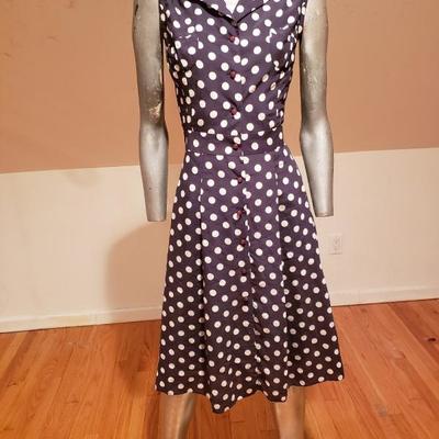 VTG PIERRE CARDIN Paris Numbered Polka dot blue dress bakelite buttons 