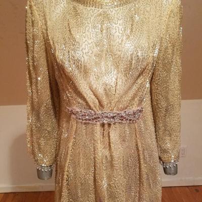 Vtg French Couture layering evening flapper fully beaded gown