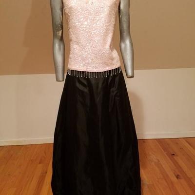  Vtg Ensemble fully embellished Hong Kong pink top & Taffeta bubble maxi skirt