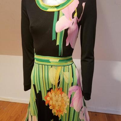 LEONARD PARIS SIGNED silk Jersey Mikado floral maxi dress