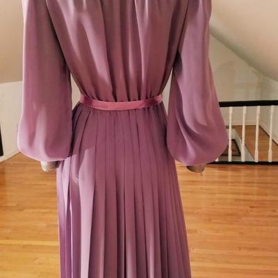 Vtg NOEL SOPHISTICATES New York Violet chiffon pleated dress w/ribbons