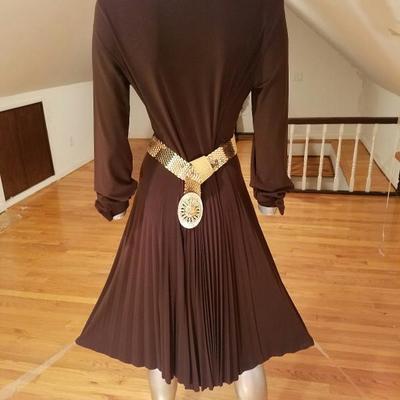 Vtg Jersey knit cocoa dress pencil pleated 