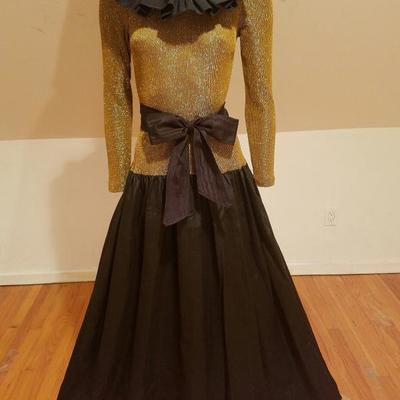 Vtg Bill Blass Couture gold lame' shantung Maxi Formal gown