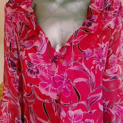 Silk chiffon ruffle large size top with beads and sequins Fuschia/ lavender