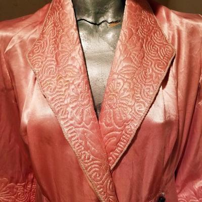 Vtg 1930 Peau Satin quilted embroidery embellished Boudoir Kimono Robe