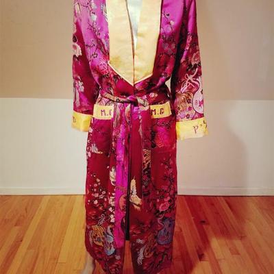  Vintage Chinese Kimono Coat embroidered brocade blossoms & Peony