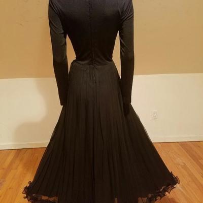 Vintage Miss Elliette California 1950's Chiffon pleated maxi gown beaded belt