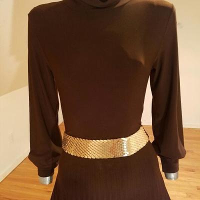 Vtg Jersey knit cocoa dress pencil pleated 