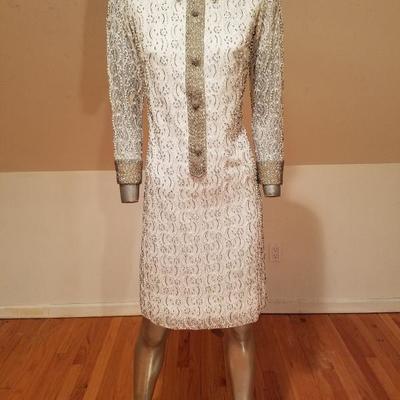 Vtg 1960 Heavily beaded Sheath dress Charles & Co Hong Kong