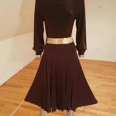 Vtg Jersey knit cocoa dress pencil pleated 