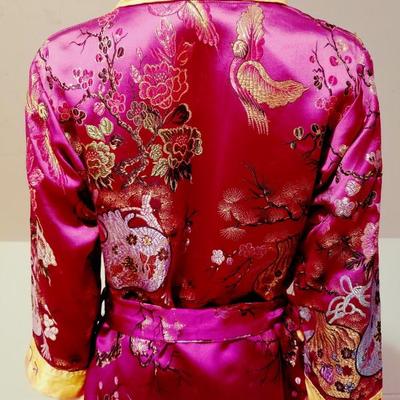  Vintage Chinese Kimono Coat embroidered brocade blossoms & Peony