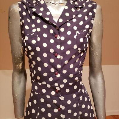 VTG PIERRE CARDIN Paris Numbered Polka dot blue dress bakelite buttons 