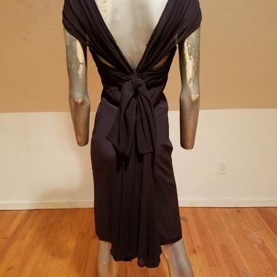 MILA SCHON Couture black silk cocktail dress extensiv back bow detail