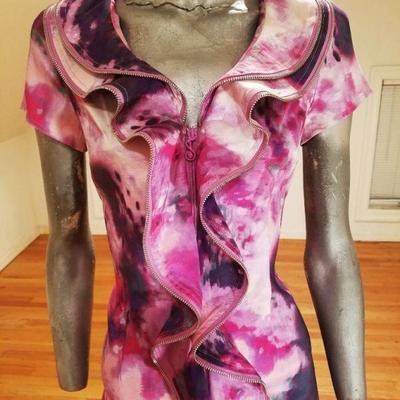 Samuel Dong purple tie dye body con metallic zipper dress