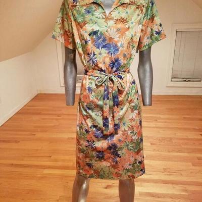 vtg 1960'silk wiggle dress w/belt floral print