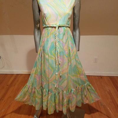 Tori Richard Honolulu  Empire pastel ruffle dress braided belt