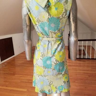 Vtg 1940's wiggle panel jersey dress floral print buckle belt