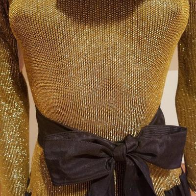 Vtg Bill Blass Couture gold lame' shantung Maxi Formal gown