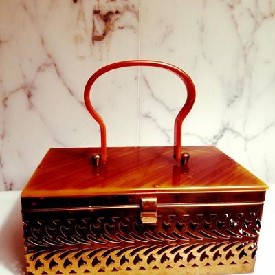 BAKELITE 1930's vintage purse gold metal filigree