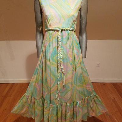 Tori Richard Honolulu  Empire pastel ruffle dress braided belt