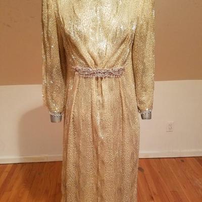 Vtg French Couture layering evening flapper fully beaded gown