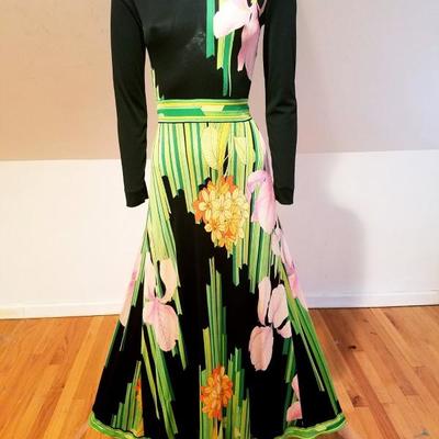 LEONARD PARIS SIGNED silk Jersey Mikado floral maxi dress